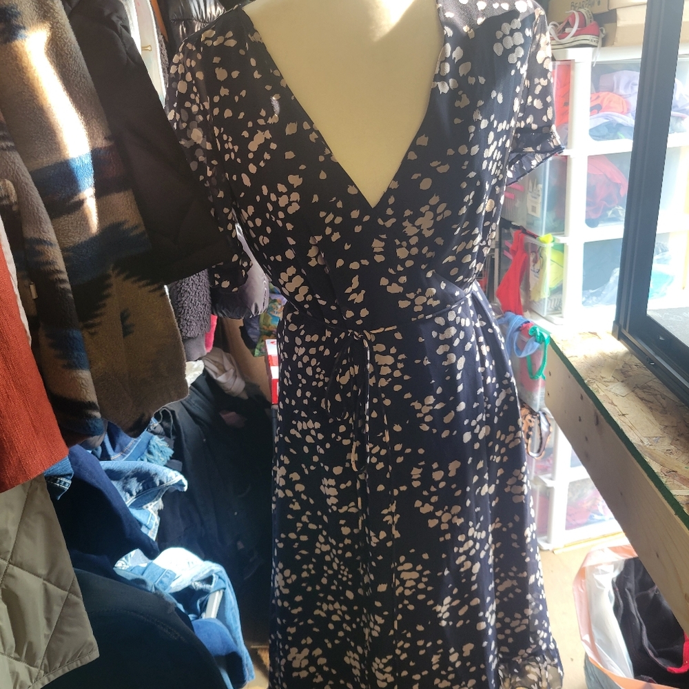 Madewell Ruffle-Edge Wrap Dress Navy Blue Women's Size XS - Picture 4 of 6